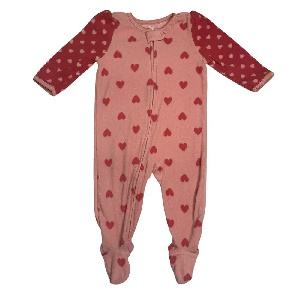 Carters Footie Sleeper PJs Girls Hearts Dinosaurs White Pink 12 Months